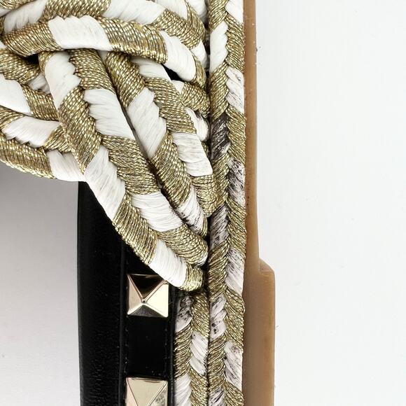 VALENTINO GARAVANI Rockstud Metallic Rope Slide Espadrille EU 37 Gold Sandals - Picture 11 of 13